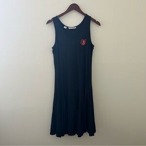 Black Sleeveless Midi Tank Dress with Red Chest Emblem